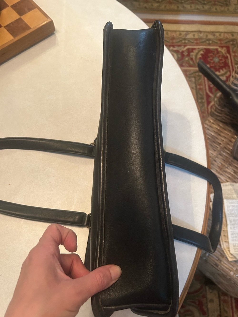 Vintage Classic Coach Black Leather Handbag made in NYwith Brass Accents and Tag - Picture 12 of 13